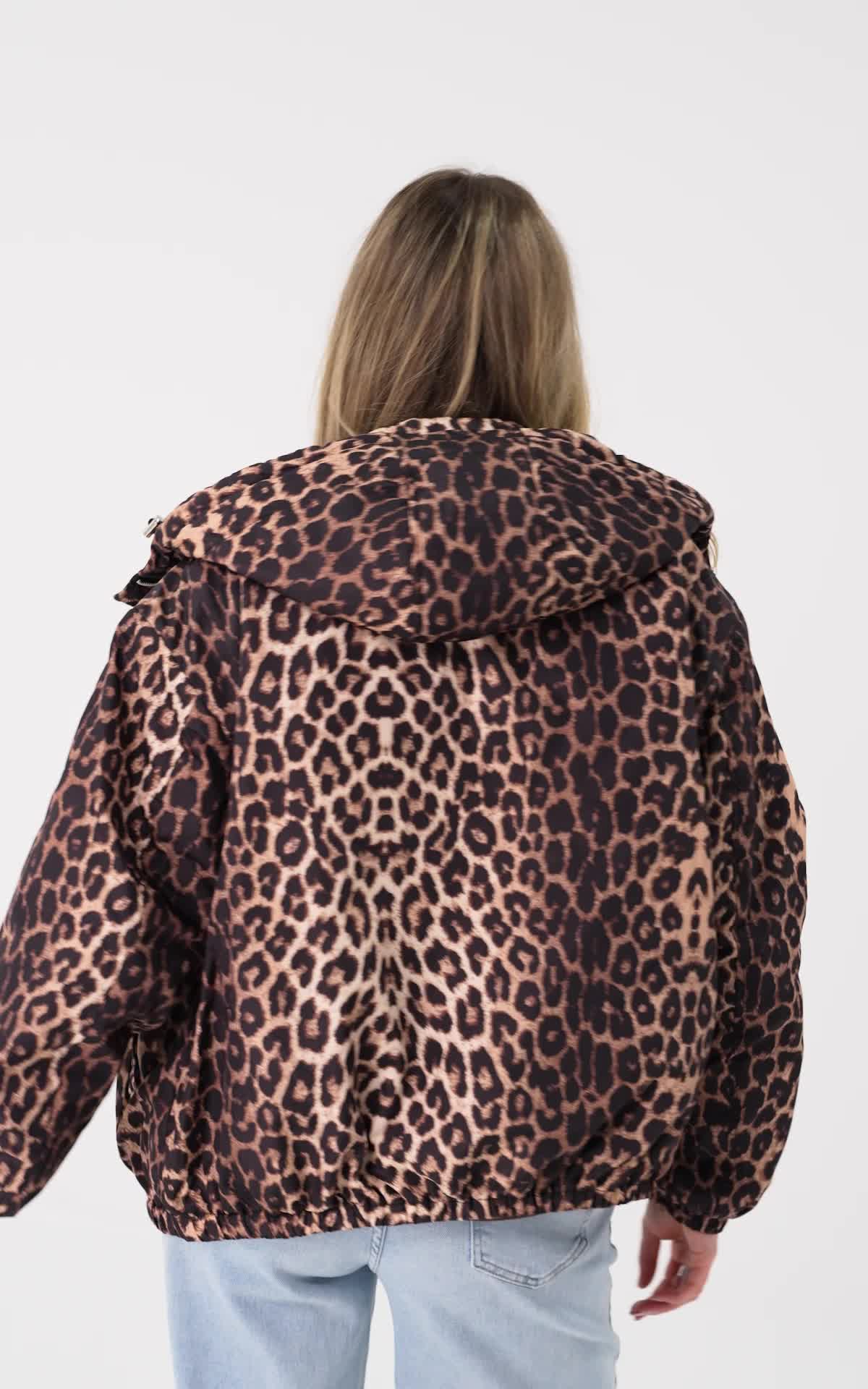 Oversized leopard jacket with hoodie - Leopard